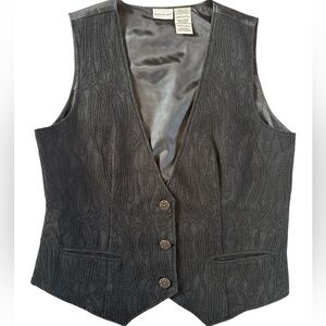 Vintage White Stag Black Brocade Button Front Vest Waistcoat L
